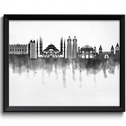 INSTANT DOWNLOAD Istanbul Skyline City Turkey Black White Grey Cityscape Poster Print Modern Abstract Landscape Art Painting