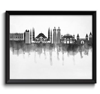 INSTANT DOWNLOAD Istanbul Skyline City Turkey Black White Grey Cityscape Poster Print Modern Abstract Landscape Art Painting