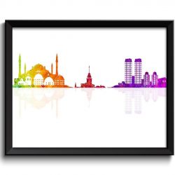 INSTANT DOWNLOAD Istanbul Skyline Painting Poster Print Istanbul Wall Art Decor Istanbul Rainbow City Cityscape Map Home Decor Purple Red