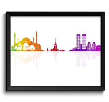 INSTANT DOWNLOAD Istanbul Skyline Painting Poster Print Istanbul Wall Art Decor Istanbul Rainbow City Cityscape Map Home Decor Purple Red