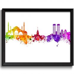 INSTANT DOWNLOAD Istanbul Skyline Painting Poster Print Istanbul Wall Decor Istanbul Wall Art Green Yellow Pink Red Purple Pink Cityscape