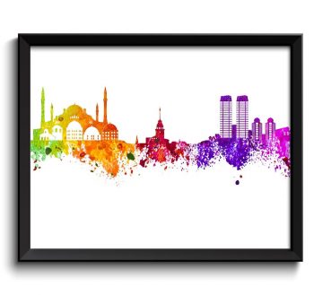 INSTANT DOWNLOAD Istanbul Skyline Painting Poster Print Istanbul Wall Decor Istanbul Wall Art Green Yellow Pink Red Purple Pink Cityscape