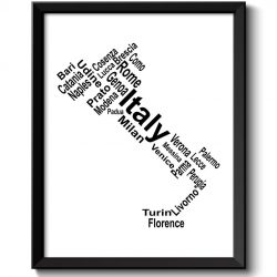 INSTANT DOWNLOAD Italy Map Text Word Cloud Typography Print Black White Poster Print Europe Country Modern Landscape Wall Art Painting