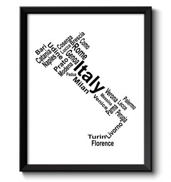 INSTANT DOWNLOAD Italy Map Text Word Cloud Typography Print Black White Poster Print Europe Country Modern Landscape Wall Art Painting