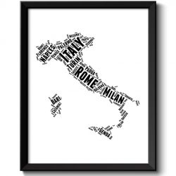 INSTANT DOWNLOAD Italy Text Word Cloud Map Typography Print Black White Poster Print Country Europe Modern Abstract Landscape Art Painting