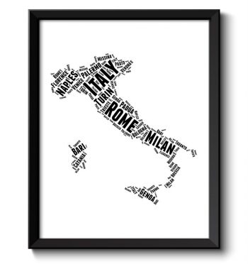 INSTANT DOWNLOAD Italy Text Word Cloud Map Typography Print Black White Poster Print Country Europe Modern Abstract Landscape Art Painting