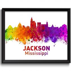 INSTANT DOWNLOAD Jackson Skyline Mississippi City Colorful Watercolor Cityscape Poster Print Landscape Art Painting Red Purple Pink Yellow