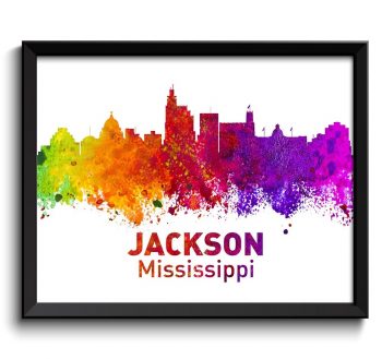 INSTANT DOWNLOAD Jackson Skyline Mississippi City Colorful Watercolor Cityscape Poster Print Landscape Art Painting Red Purple Pink Yellow