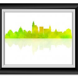 INSTANT DOWNLOAD Jackson Skyline Mississippi City Lime Green Yellow Watercolor Cityscape Poster Print Modern Abstract Landscape Art Painting