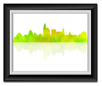 INSTANT DOWNLOAD Jackson Skyline Mississippi City Lime Green Yellow Watercolor Cityscape Poster Print Modern Abstract Landscape Art Painting