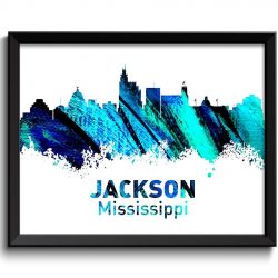 INSTANT DOWNLOAD Jackson Skyline Mississippi City Turquoise Blue Teal Navy Watercolor Cityscape Poster Print Landscape Art Painting