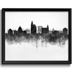 INSTANT DOWNLOAD Jackson Skyline Mississippi USA United States Cityscape Art Print Poster Black White Grey Watercolor Painting