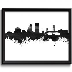 INSTANT DOWNLOAD Jacksonville Skyline Black White Grey Watercolor Painting Jacksonville Florida Cityscape Jacksonville Wall Art Print Poster