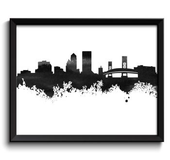 INSTANT DOWNLOAD Jacksonville Skyline Black White Grey Watercolor Painting Jacksonville Florida Cityscape Jacksonville Wall Art Print Poster