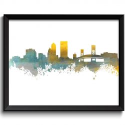 INSTANT DOWNLOAD Jacksonville Skyline Blue Yellow Grey Watercolor Painting Jacksonville Florida Cityscape Jacksonville Wall Art Print Poster