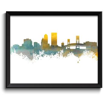 INSTANT DOWNLOAD Jacksonville Skyline Blue Yellow Grey Watercolor Painting Jacksonville Florida Cityscape Jacksonville Wall Art Print Poster