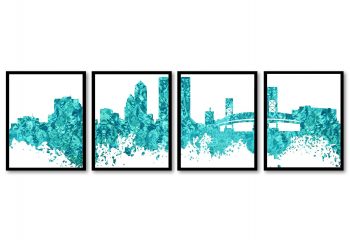 INSTANT DOWNLOAD Jacksonville Skyline City Teal Blue Set of 4 Cityscape Florida Famous Landmarks Poster Print Modern Landscape Art Painting