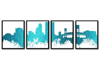 INSTANT DOWNLOAD Jacksonville Skyline City Turquoise Blue Set of 4 Cityscape Florida Famous Landmarks Poster Print Landscape Art Painting