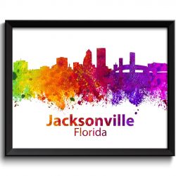 INSTANT DOWNLOAD Jacksonville Skyline Florida City Colorful Watercolor Cityscape Poster Print Landscape Art Painting Red Purple Pink Yellow