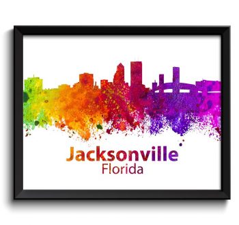 INSTANT DOWNLOAD Jacksonville Skyline Florida City Colorful Watercolor Cityscape Poster Print Landscape Art Painting Red Purple Pink Yellow