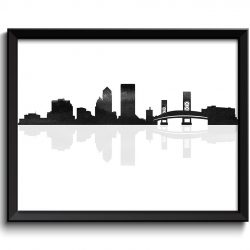 INSTANT DOWNLOAD Jacksonville Skyline Jacksonville Florida Cityscape Jacksonville Wall Art Print Poster Black White Grey Watercolor Painting