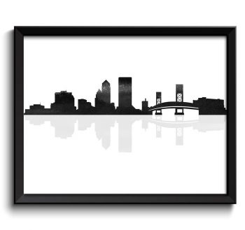 INSTANT DOWNLOAD Jacksonville Skyline Jacksonville Florida Cityscape Jacksonville Wall Art Print Poster Black White Grey Watercolor Painting