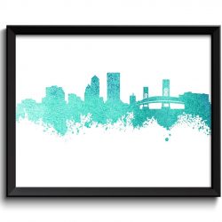 INSTANT DOWNLOAD Jacksonville Skyline Teal Aqua Blue Watercolor Painting Jacksonville Florida Cityscape Jacksonville Wall Art Print Poster