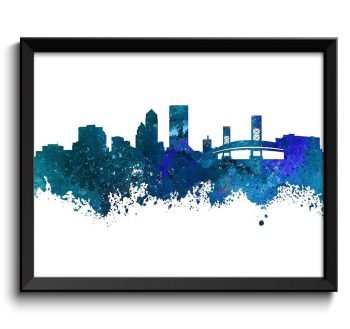 INSTANT DOWNLOAD Jacksonville Skyline Teal Navy Blue Watercolor Painting Jacksonville Florida Cityscape Jacksonville Wall Art Print Poster