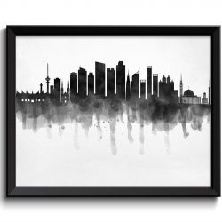 INSTANT DOWNLOAD Jakarta Skyline City Turkey Black White Grey Cityscape Poster Print Indonesia Modern Abstract Landscape Art Painting
