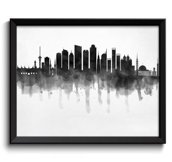 INSTANT DOWNLOAD Jakarta Skyline City Turkey Black White Grey Cityscape Poster Print Indonesia Modern Abstract Landscape Art Painting