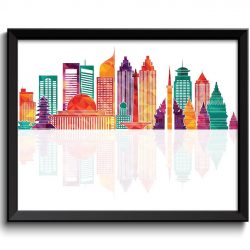 INSTANT DOWNLOAD Jakarta Skyline Green Blue Teal Purple Peach City Turkey Colorful Cityscape Poster Print Indonesia Landscape Art Painting