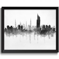 INSTANT DOWNLOAD Jakarta Skyline Indonesia Asia Cityscape Art Print Poster Black White Grey Watercolor Painting