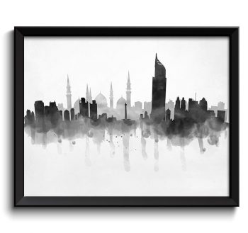 INSTANT DOWNLOAD Jakarta Skyline Indonesia Asia Cityscape Art Print Poster Black White Grey Watercolor Painting