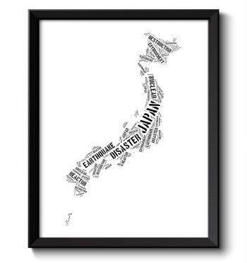 INSTANT DOWNLOAD Japan Map Text Word Cloud Typography Print Black White Poster Print Asia Country Modern Landscape Wall Art Painting