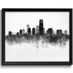 INSTANT DOWNLOAD Jersey City Skyline New Jersey USA United States Cityscape Art Print Poster Black White Grey Watercolor Painting