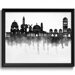 INSTANT DOWNLOAD Jerusalem Skyline City Turkey Black White Grey Cityscape Poster Print Israel Modern Abstract Landscape Art Painting