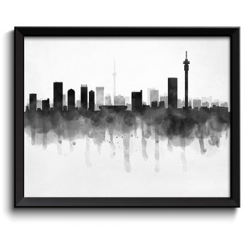 INSTANT DOWNLOAD Johnannesburg Skyline South Africa Cityscape Art Print Poster Black White Grey Watercolor Painting