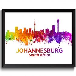 INSTANT DOWNLOAD Johnannesburg Skyline South Africa Cityscape Art Print Poster Pink Purple Red Orange Yellow Green Watercolor Painting