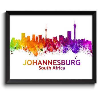 INSTANT DOWNLOAD Johnannesburg Skyline South Africa Cityscape Art Print Poster Pink Purple Red Orange Yellow Green Watercolor Painting