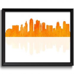 INSTANT DOWNLOAD Kansas City Skyline Kansas Skyline Orange Watercolor Cityscape Poster Print Modern Abstract Landscape Art Painting