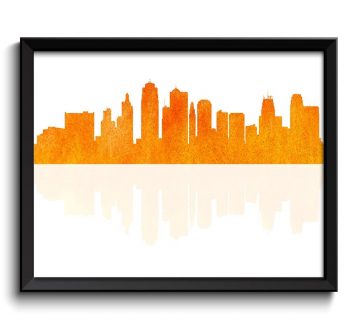 INSTANT DOWNLOAD Kansas City Skyline Kansas Skyline Orange Watercolor Cityscape Poster Print Modern Abstract Landscape Art Painting