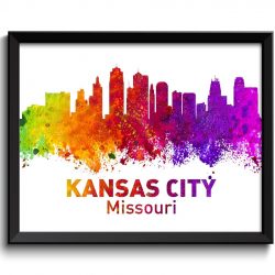 INSTANT DOWNLOAD Kansas City Skyline Missouri Colorful Watercolor Cityscape Poster Print Landscape Art Painting Red Purple Pink Yellow Green