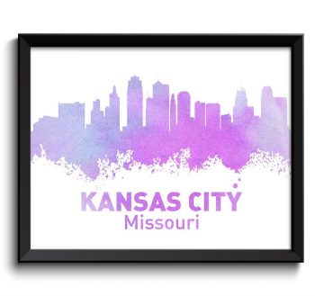 INSTANT DOWNLOAD Kansas City Skyline Missouri Lilac Purple Pink Watercolor Cityscape Poster Print Landscape Painting Home Decor Wall Art