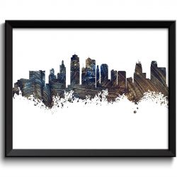 INSTANT DOWNLOAD Kansas City Skyline Missouri Navy Blue Brown Grey Watercolor Cityscape Poster Print Landscape Painting Home Decor Wall Art