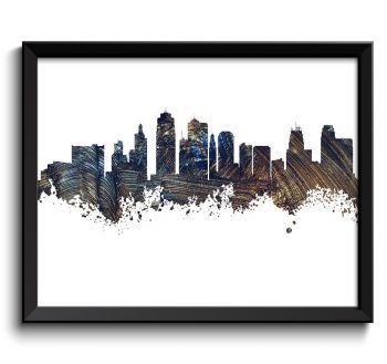 INSTANT DOWNLOAD Kansas City Skyline Missouri Navy Blue Brown Grey Watercolor Cityscape Poster Print Landscape Painting Home Decor Wall Art