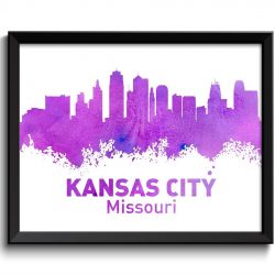 INSTANT DOWNLOAD Kansas City Skyline Missouri Purple Blue Lilac Watercolor Cityscape Poster Print Landscape Painting Home Decor Wall Art