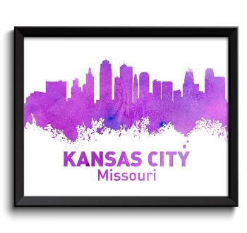 INSTANT DOWNLOAD Kansas City Skyline Missouri Purple Blue Lilac Watercolor Cityscape Poster Print Landscape Painting Home Decor Wall Art