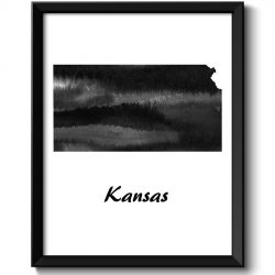 INSTANT DOWNLOAD Kansas Map State Watercolor Painting Poster Print USA United States Modern Abstract Landscape Art Black White Grey