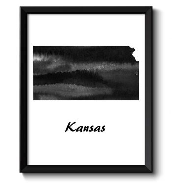 INSTANT DOWNLOAD Kansas Map State Watercolor Painting Poster Print USA United States Modern Abstract Landscape Art Black White Grey