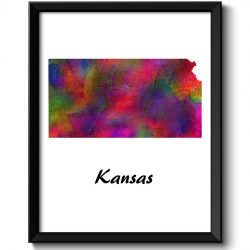 INSTANT DOWNLOAD Kansas Map State Watercolor Painting Poster Print USA United States Modern Abstract Landscape Art Colorful Rainbow